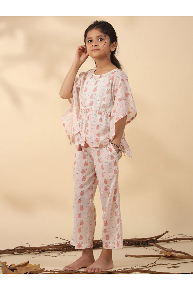 Rabbit Print Drawstring Top & Pyjama Set - 2