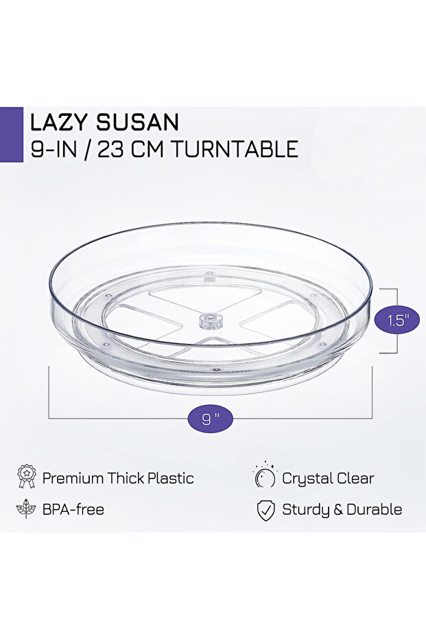 Lazy Susan Spice Rack Organizer, 360 Degree Rotating Round Lazy Susan Turntable for Cabinet, Clear - 3