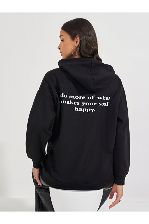 Oversized Fit Longline Slogan Hoodie