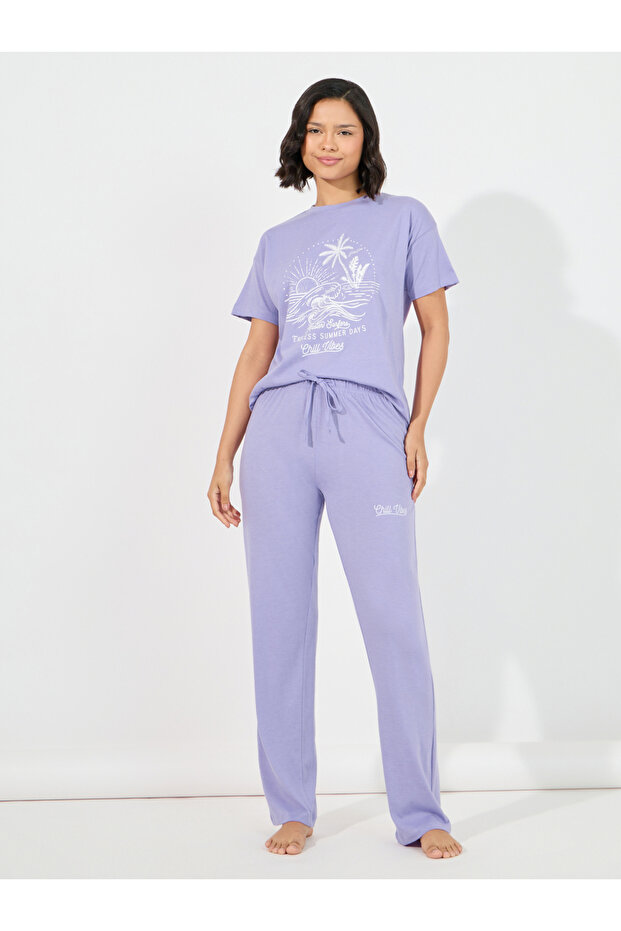 Paradise Graphic Dropped Shoulder T-Shirt & Pyjama Set