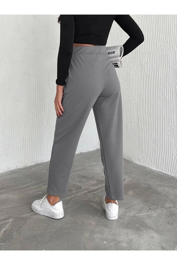 örme krep pantolon çift düğmeli - 5