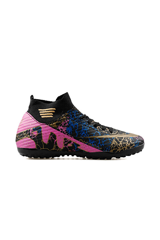 Laliga Mhs Black Gold Patterned Men's Astroturf Field Shoes Mhs-Black-Gold-Patterned Black