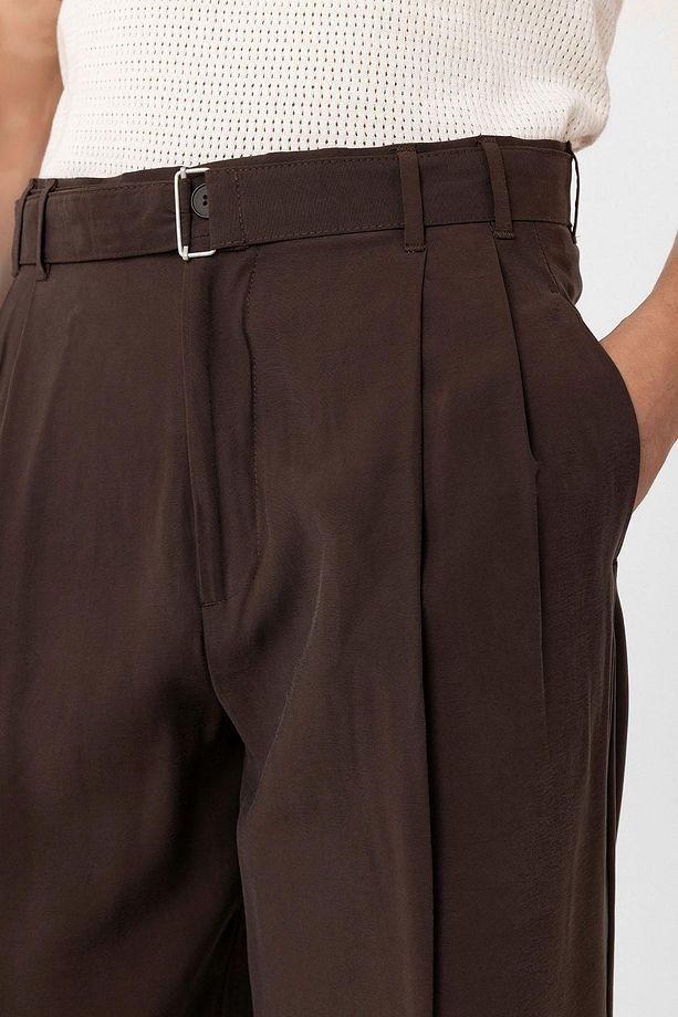 Kahve Modal Kumaş Relax Fit Kemerli Erkek Pantolon - 6
