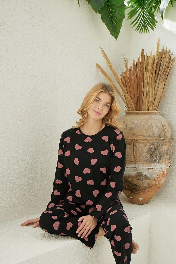 Kadın Pamuklu Uzun Kollu Pijama Takımı - 1