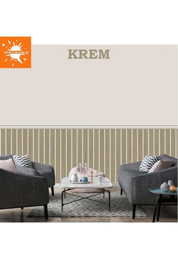 70cmx100cm 1 Adet Rustik Model Krem Yapışkanlı Vinil Duvar Kağıdı Çıta Lambiri Panel Desenli - 1
