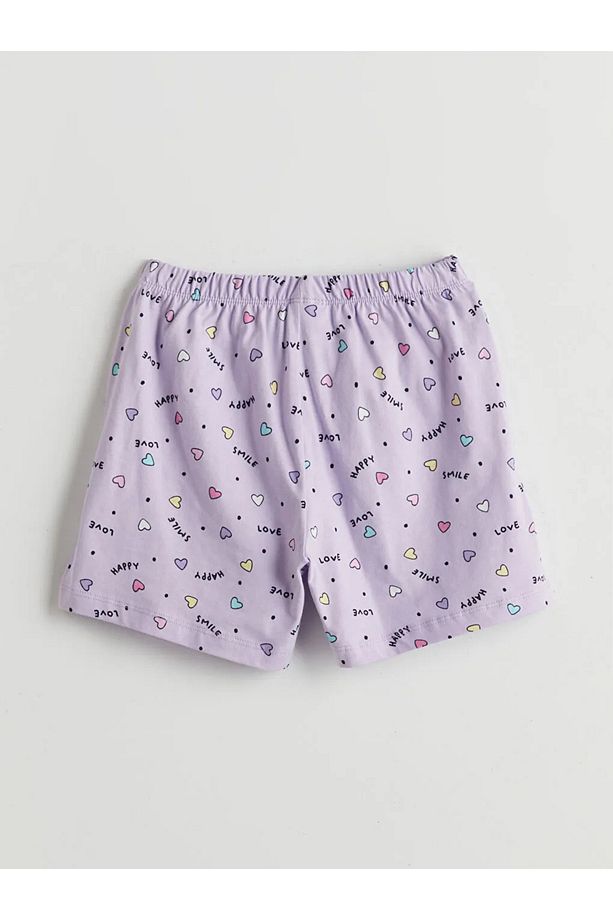 LCW Kids Lila Kare Yaka Kız Çocuk Şortlu Pijama Takımı - 3