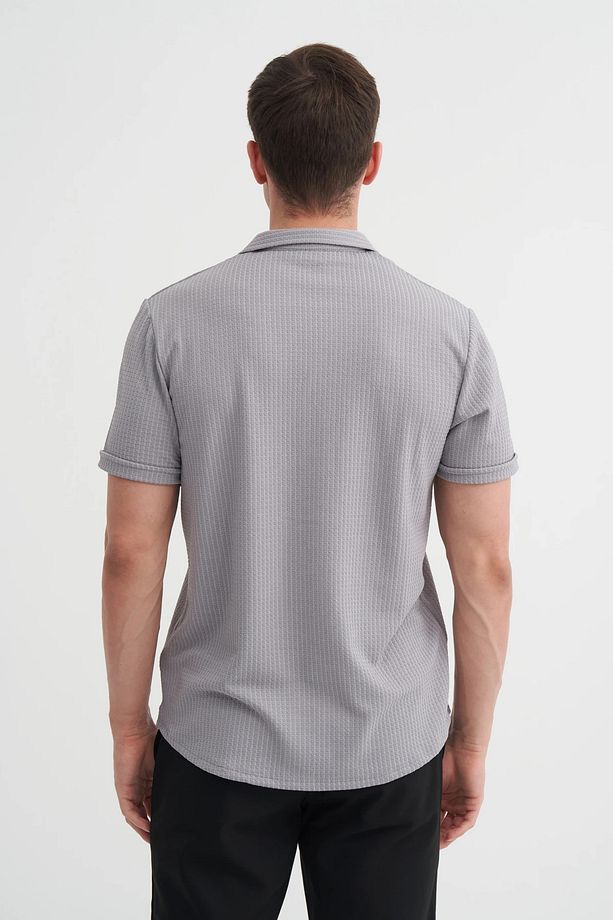 Regular Fit Örme Zigzag Dokulu Kısa Kol Gömlek - 2