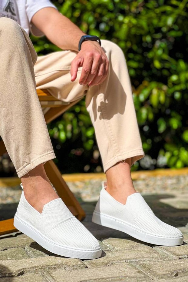 Kb-114 Kuback White Knitwear High Sole Laceless Casual Men's Shoes