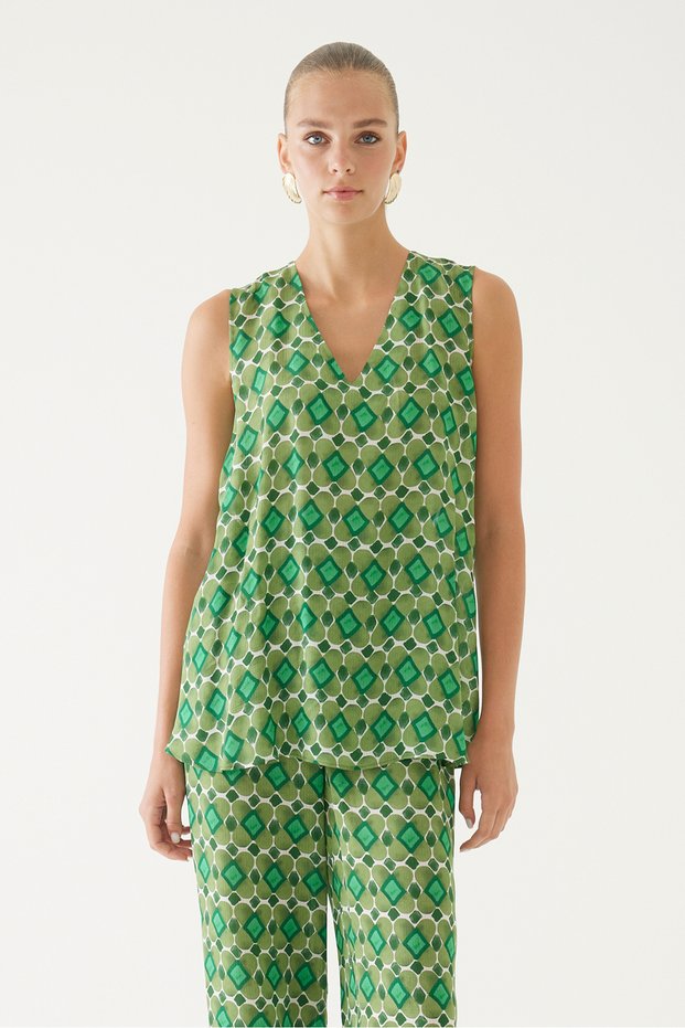 Green Colored V-Neck Blouse