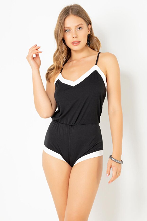 Pamuklu Şortlu Tulum Pijama - 7