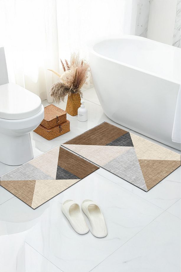 Kaymaz Taban Yıkanabilir 2'li Set Banyo Halısı Banyo Paspası Klozet Takımı - 1