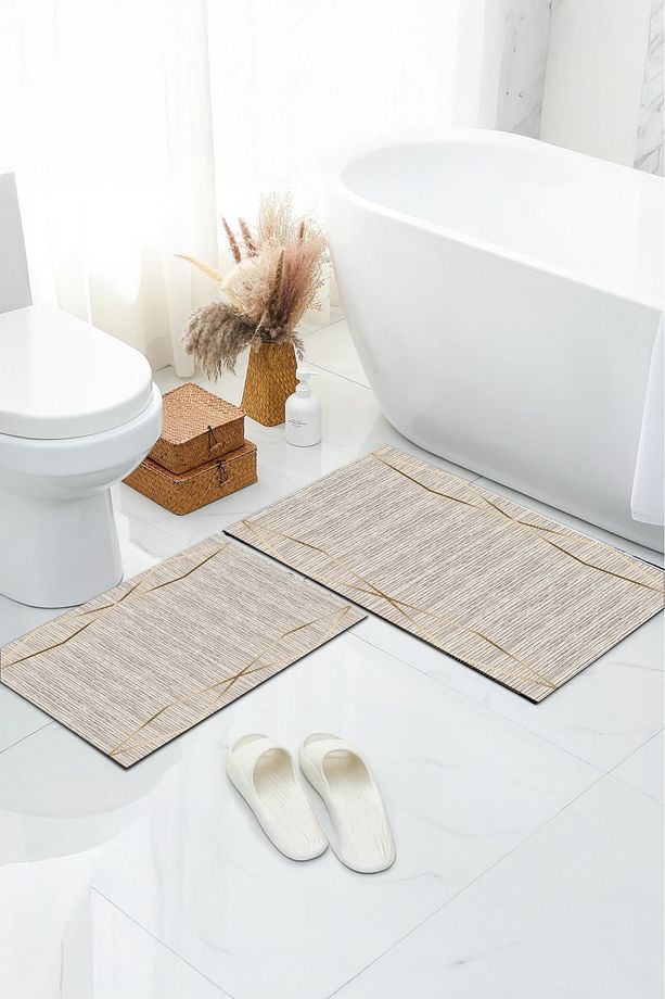 Kaymaz Taban Yıkanabilir 2'li Set Banyo Halısı Banyo Paspası Klozet Takımı - 1