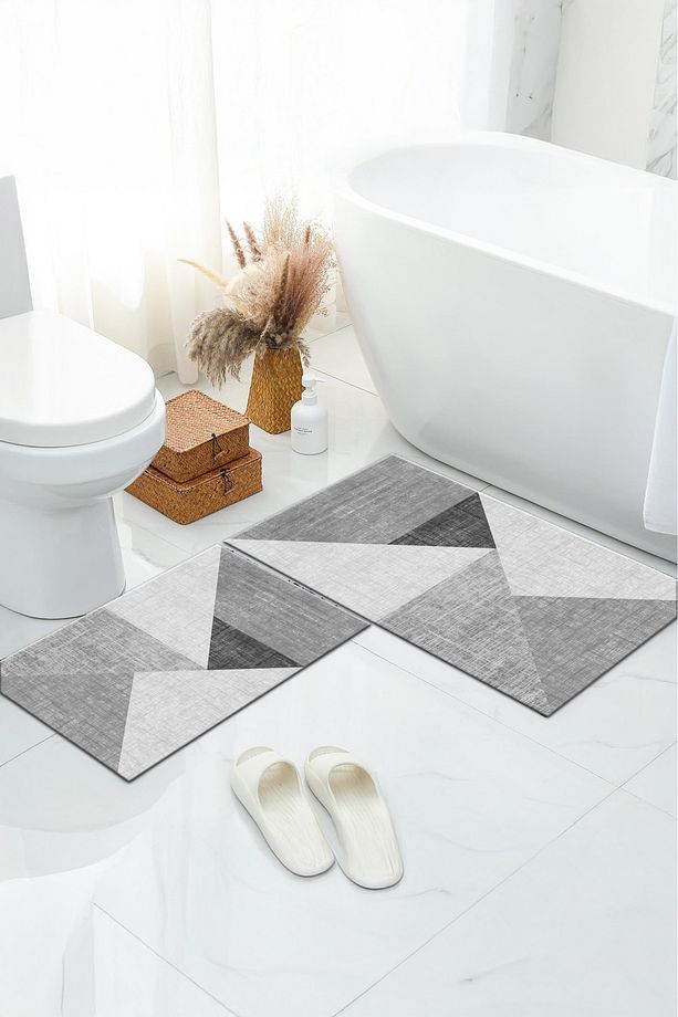 Kaymaz Taban Yıkanabilir 2'li Set Banyo Halısı Banyo Paspası Klozet Takımı - 1