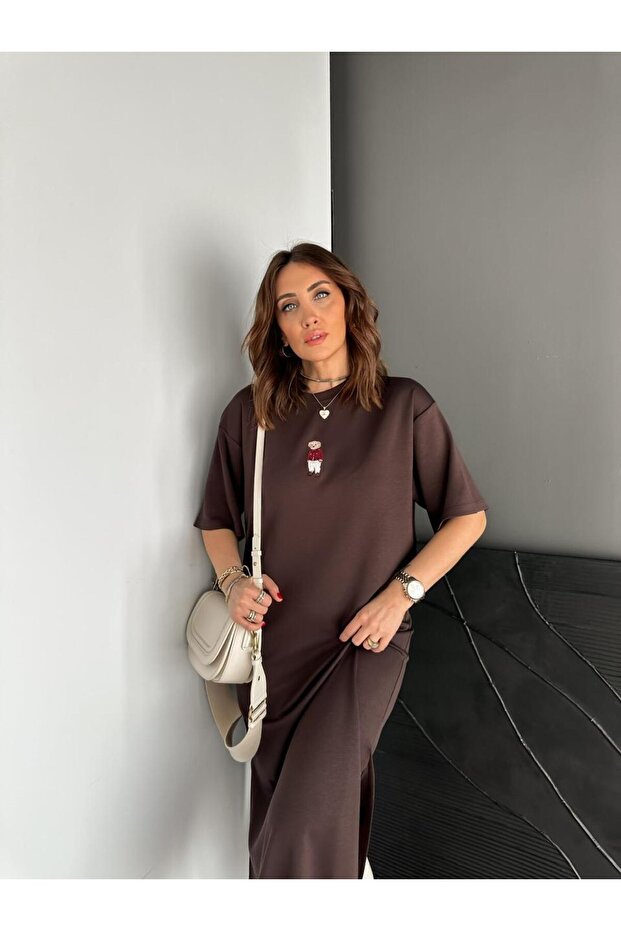 Kahve Ayıcıklı Modal Basic Elbise - 6