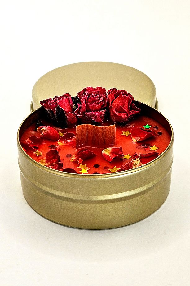 Amber Kokulu Romantik Aşk İksiri - Gold Lüks Teneke Kutuda Sevgi Şelalesi Dekoratif Mum - 2