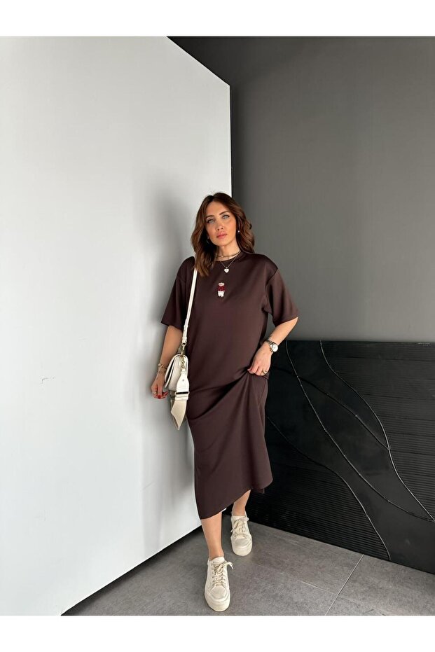 Kahve Ayıcıklı Modal Basic Elbise - 7