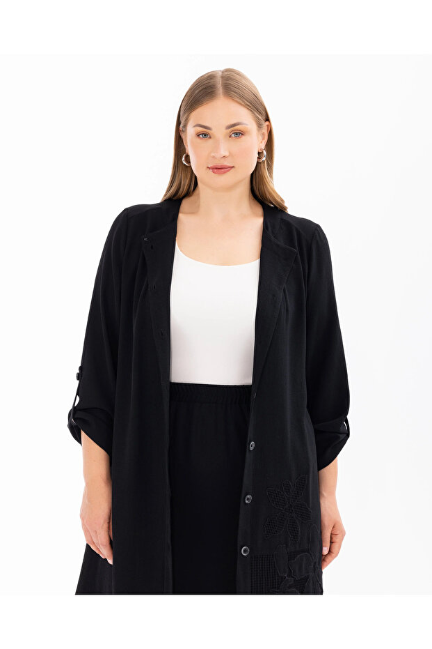 Plus Size Crew Neck Button Cap - 3