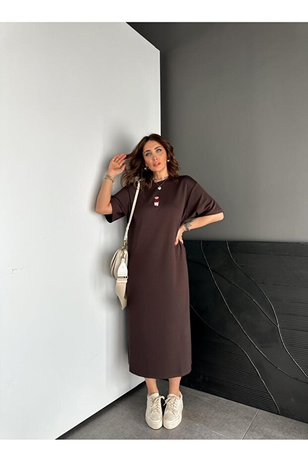 Kahve Ayıcıklı Modal Basic Elbise - 3