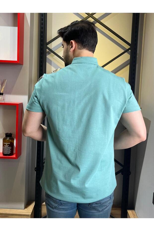 Hakim Yaka Düğmeli Mint Yeşili Basic Tshirt - 6