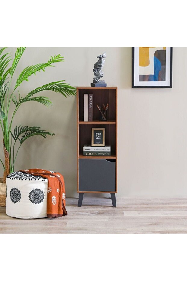 Kalum Display Cabinet - Stylish Wood Bookcase with 1 Door & 3 Shelves, Durable & Modern