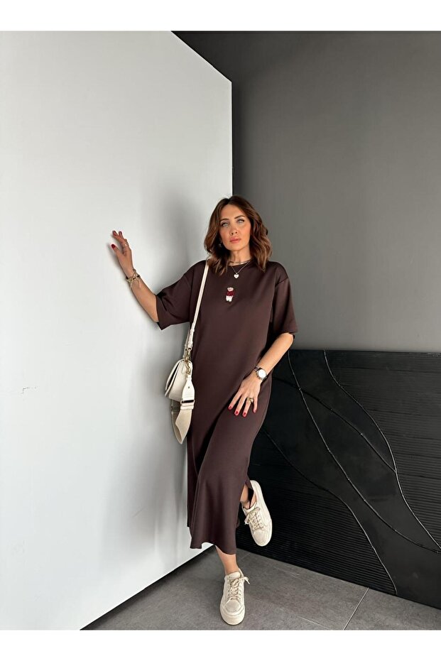 Kahve Ayıcıklı Modal Basic Elbise - 1