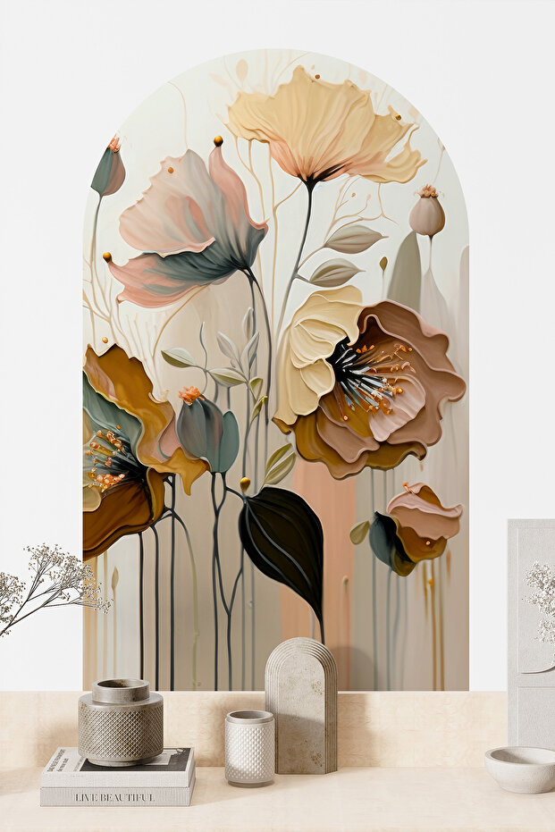 Kendinden Yapışkanlı Oval Kesim Soft Çiçekler Duvar Kağıdı Stickeri, Kolay Uygulama Su Geçirmez - 5