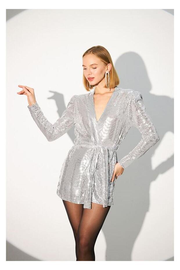 Kuşaklı Pullu Buzy Kimono - 1