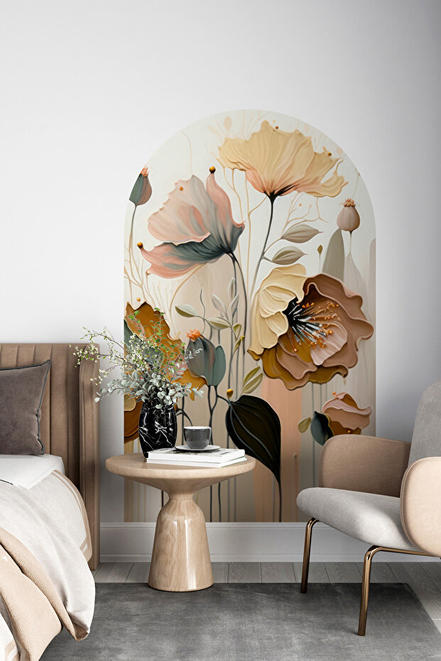 Kendinden Yapışkanlı Oval Kesim Soft Çiçekler Duvar Kağıdı Stickeri, Kolay Uygulama Su Geçirmez - 4