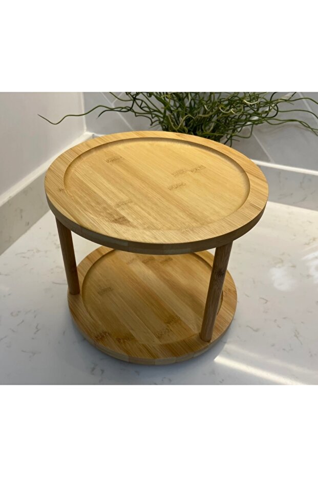 رف عرض قابل للدوران من الخيزران مكون من طبقتين - 3