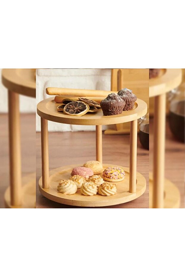 رف عرض قابل للدوران من الخيزران مكون من طبقتين - 2