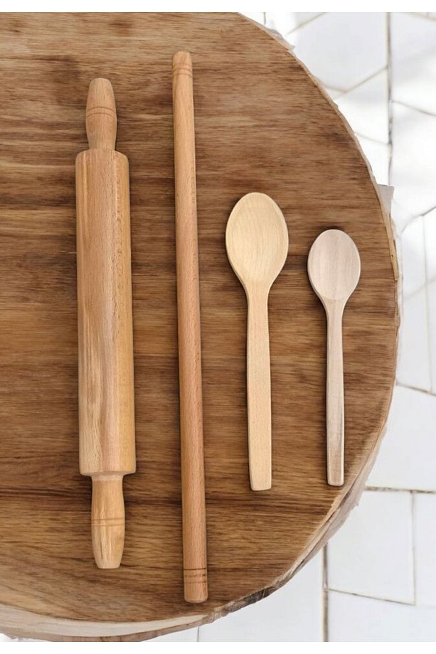 Merdane Oklava Tahta Kaşık 4 lü Set - 1