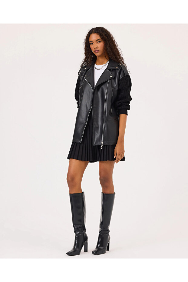 Kemer Detaylı Pliseli Mini Etek - 5