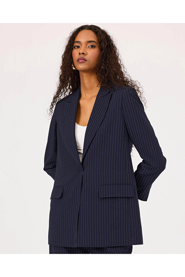Çizgili Blazer Ceket - 1