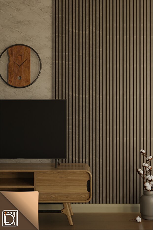 Ahşap Akustik Duvar Paneli Antrasit 60x240cm - 2