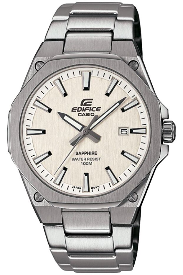 ساعة EDIFICE للرجال من سلسلة SLIM بزجاج ياقوت ثلاثي عقارب تناظرية من الفولاذ - EFR-S108D-7AVUDF