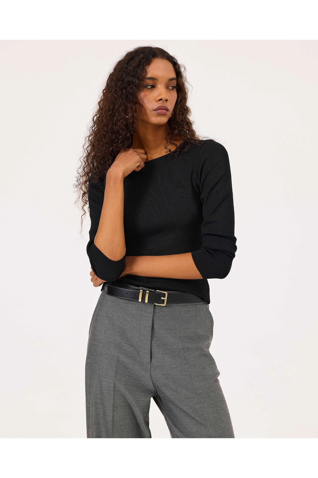 Sıfır Yaka Bel Boy Triko Kazak - 1