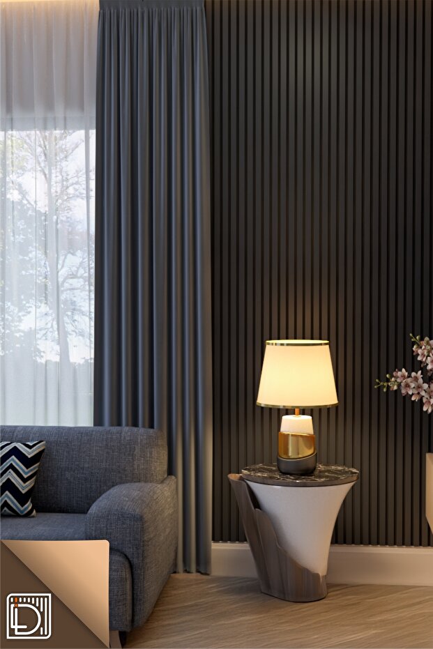 Ahşap Akustik Duvar Paneli Antrasit 60x240cm - 3