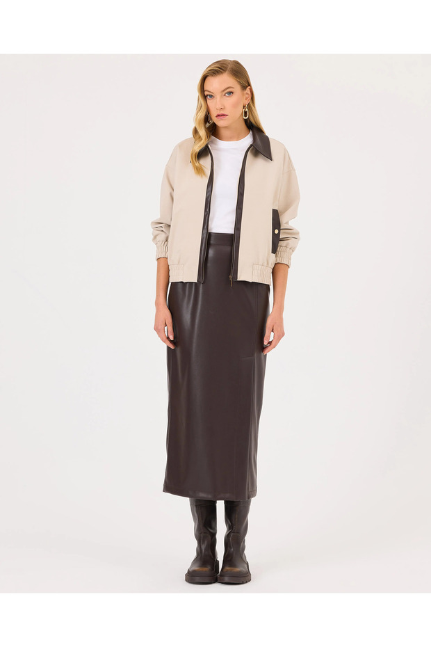 Çift Kumaşlı Fermuarlı Ceket - 4