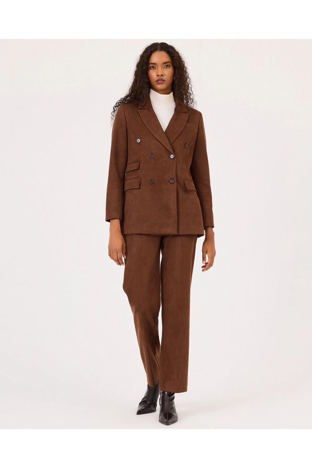 Bilek Boy Düğmeli Süet Pantolon - 3