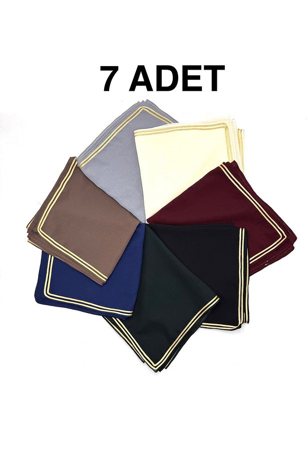 7'li Set Altın Biyeli Krep Şifon Eşarp 100x100cm Yazma Toptan Hediyelik - 1