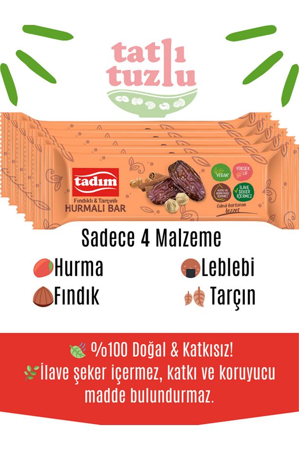 Hurmalı Bar Fındık & Tarçınlı 40 gr X 20 Adet ( Vegan ) - 4