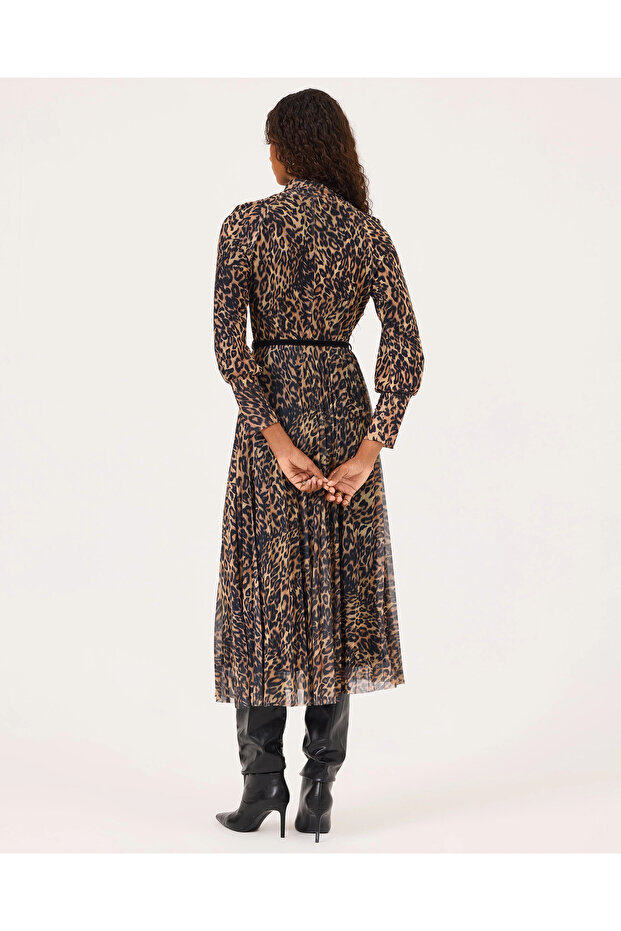 Dik Yaka Kemerli Midi Boy Elbise - 4