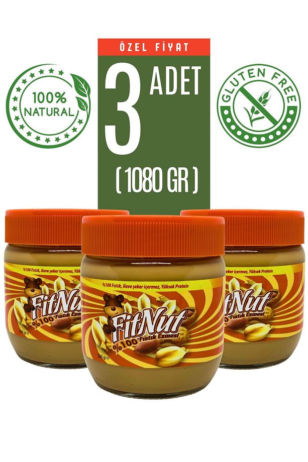 3 Adet 360 gr Sade %100 Fıstık Ezmesi ( 3 x 360gr ) - 1