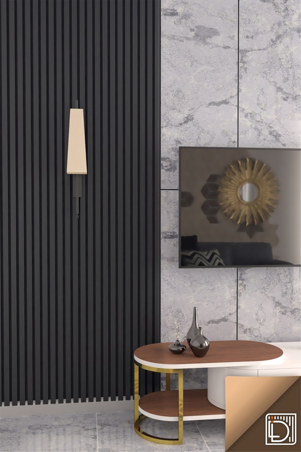 Ahşap Akustik Duvar Paneli Antrasit 60x240cm - 4