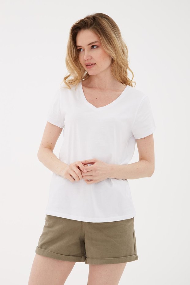 V-Neck 100% Cotton T-Shirt White