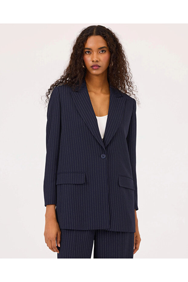 Çizgili Blazer Ceket - 4