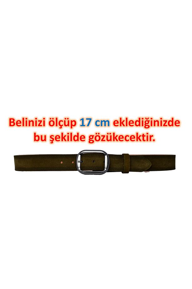 %100 Hakiki Deri, Nikel Tokalı 4 Cm Süet Askeri Yeşil Kadın Kemeri; Kot, Spor Kemer=süet.23.ASK.Yeşl - 6