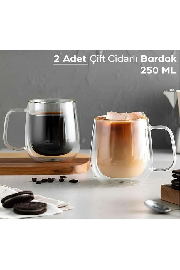2 adet çift cidarlı 250 ml Kupa, Çay kahve kupası bardak - 1