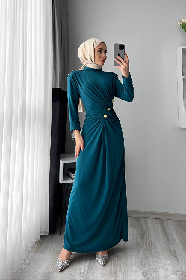 Women Lycra Button Detailed Islamic Dress Nms046