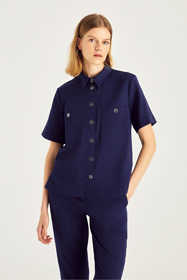 Kısa Kollu Dokulu Gömlek - 3